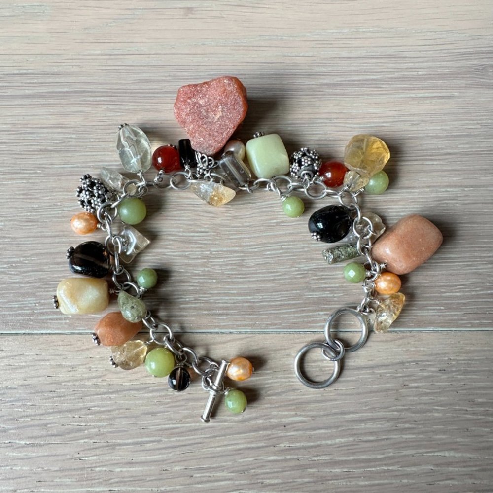 Silpada Retired Sterling Silver Semi-Precious Stone Charm Cha Cha Bracelet